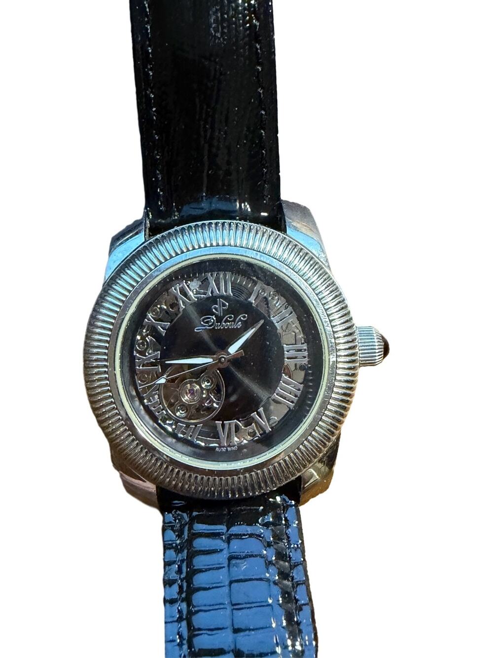 Duboule Automatic Skeleton Watch Black Dial Leather Strap